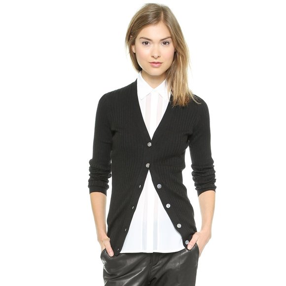Vince Black 100% Cashmere Ribbed Cardigan - Picture 2 of 16
